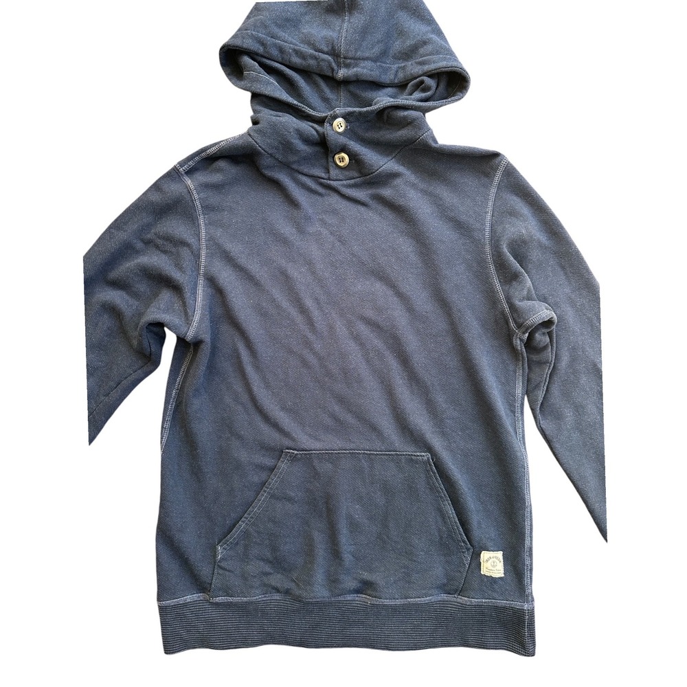 Iron and Resin Hoodie Mens Medium Navy Blue Excellent Button Neck Made in USA - Picture 3 of 7